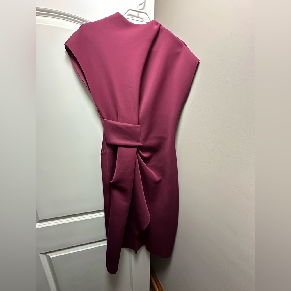 ASOS Asymmetrical High Neck Raspberry Pencil Dress